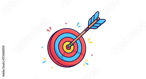 Vibrant cartoon target with arrow illustration signifying precision and success