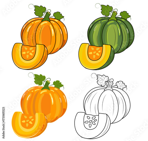 ฟักทอง pumpkin Orange and green pumpkin painting