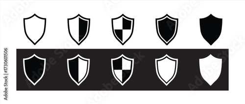 Shield flat icon set. Set of security, protection, shield icon - Stock Vector