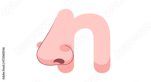 Whimsical nasal passage art with an N shape created using cartoon nose features