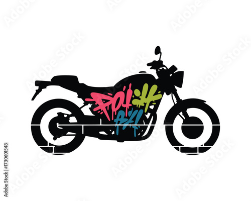 Custom Motorcycle Silhouette Street Art Graffiti Design
