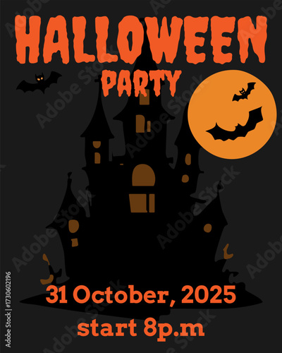 Halloween party poster with castle