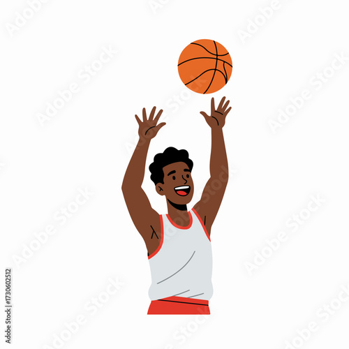 Flat Style Basketball Player Throwing Ball Sport Illustration
