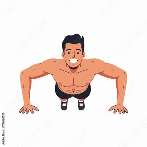 Flat Illustration Happy Man Doing Push Up Exercise Workout Sport
