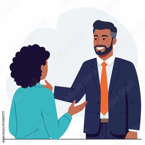 Flat Style Professional Business Meeting Conversation with a Man and a Woman Illustration