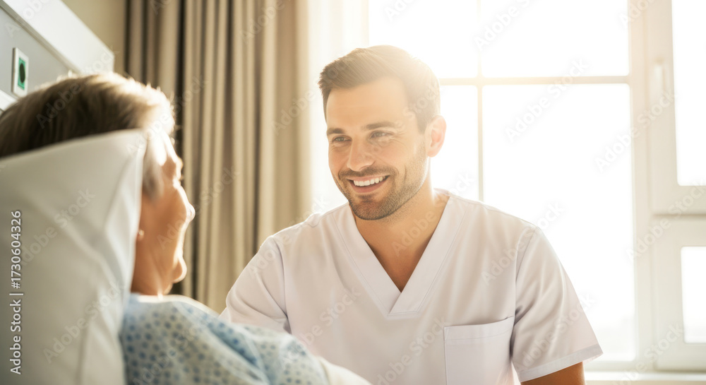 Obraz premium A nurse and patient in a hospital room.