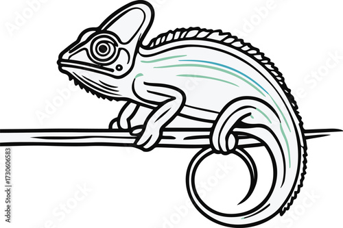  Minimal chameleon with curled tail, creative line art for eco-friendly branding 1.
