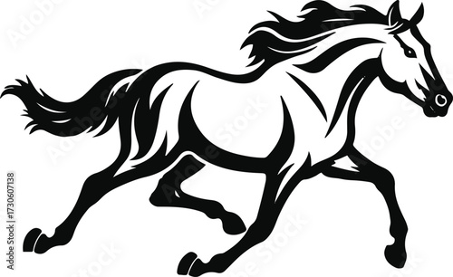 Running horse silhouette in one-line style, dynamic and powerful motion, suitable for sports branding 3
