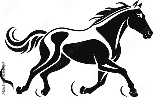 Running horse silhouette in one-line style, dynamic and powerful motion, suitable for sports branding 2