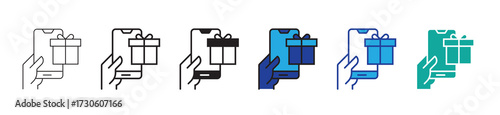 Hand holding smartphone displaying gift box icon for online reward