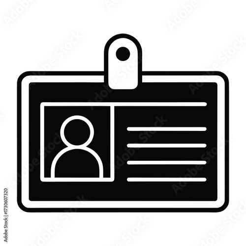 Black and white icon of a person identification badge id card symbol