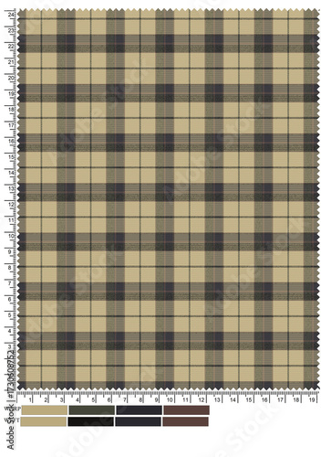 Plaid fabric pattern, blue, brown, cream, seamless for textiles, and for designing clothes, skirts or decorative fabrics. Vector illustration.