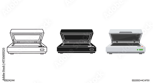 Set of flat scanner icons vector illustration of office equipment for document scanning isolated on white background