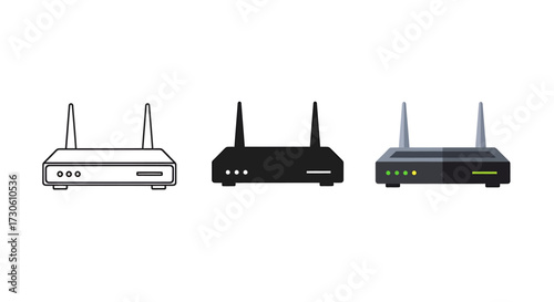 Set of router icons flat vector illustration of wireless internet connection device isolated on white background