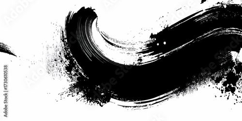 Black wave brushstroke on white background