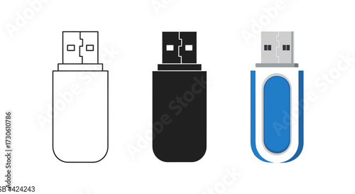 Set of USB flash drive icons simple flat vector design isolated on white background for data storage and transfer