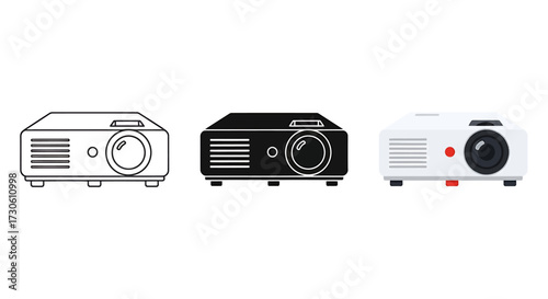 Set of projector icons vector illustration in different styles perfect for presentations and multimedia applications