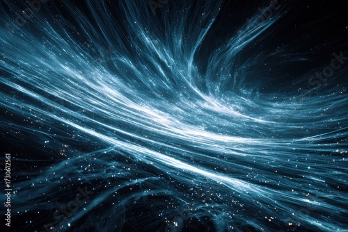 Dynamic stream of blue light creating a cosmic effect in a dark setting