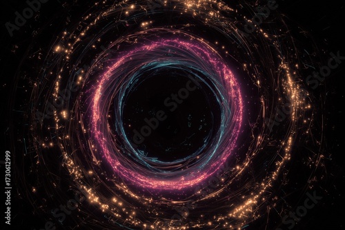 Swirling colors of light create a mesmerizing cosmic vortex with sparkling stars in a dark background