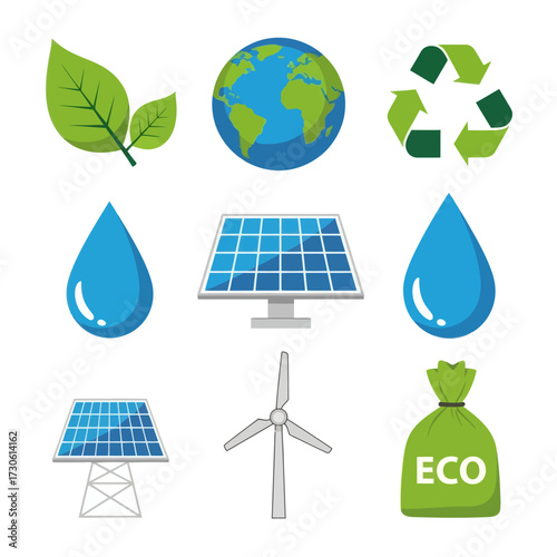 Inspiring collection of eco friendly icons for sustainable living and renewable energy campaigns