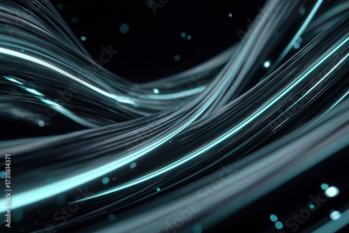 Flowing abstract lines with glowing effects in dark background create a captivating visual experience of movement and light