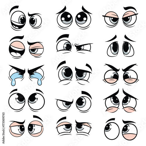 Set of expressive cartoon eyes showing a wide range of emotions and feelings for character design.