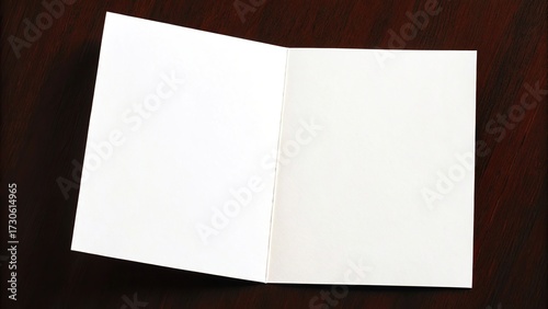 Open blank white folded card on a dark textured surface