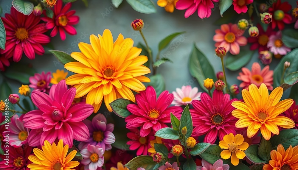 Fototapeta premium Vibrant floral backdrop, perfect for design projects, flowers, detail