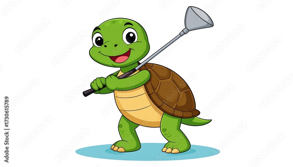Fototapeta premium Cartoon turtle playing golf (1)