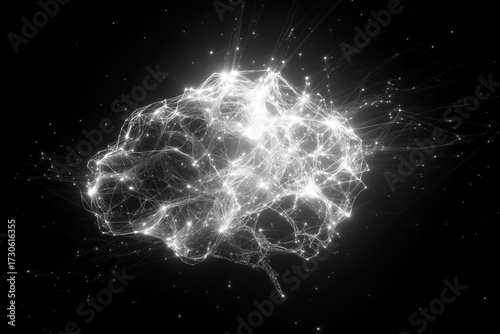 Neural connections glowing with light represent advanced artificial intelligence concepts and technology