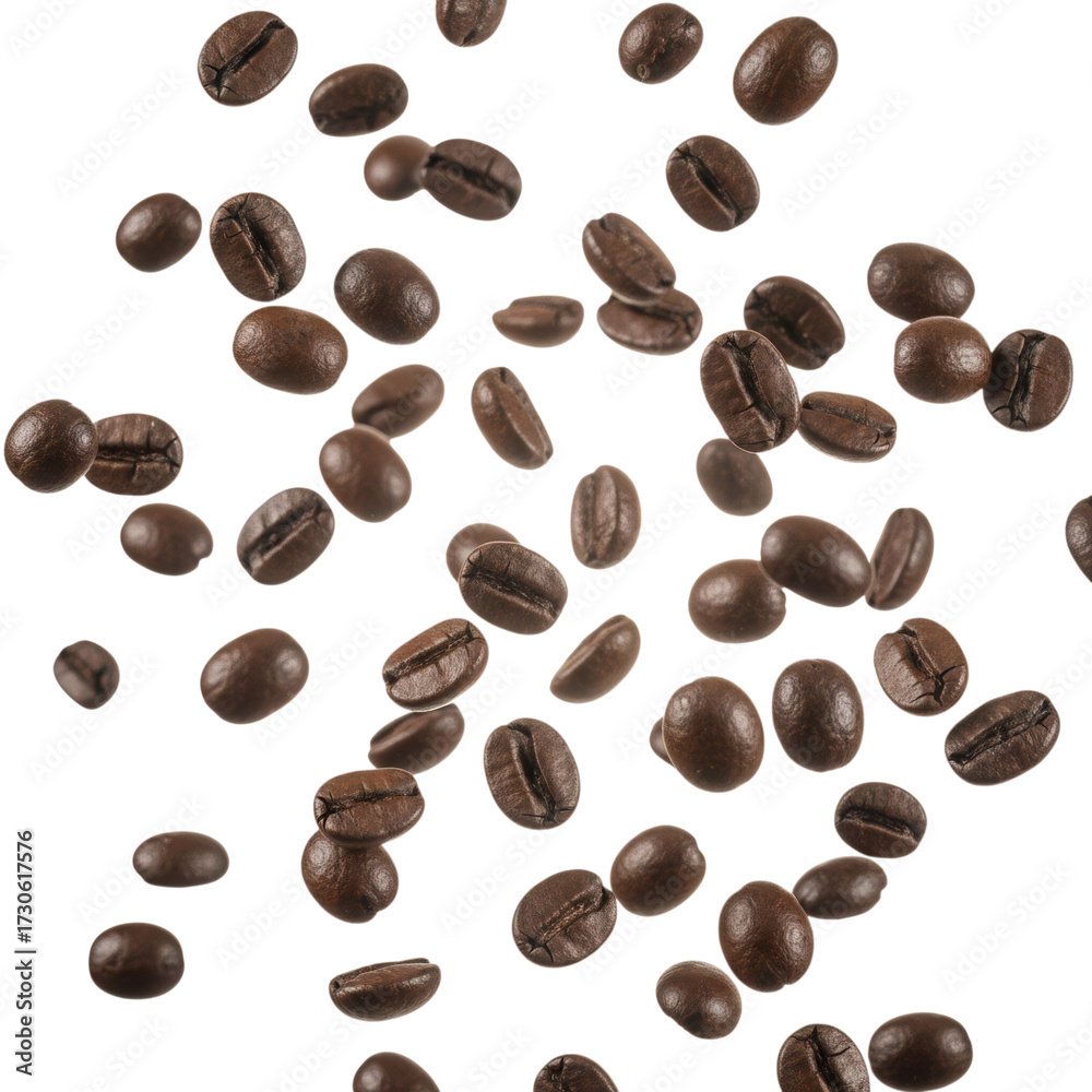 Naklejka premium Scatter of Coffee beans suspended mid air