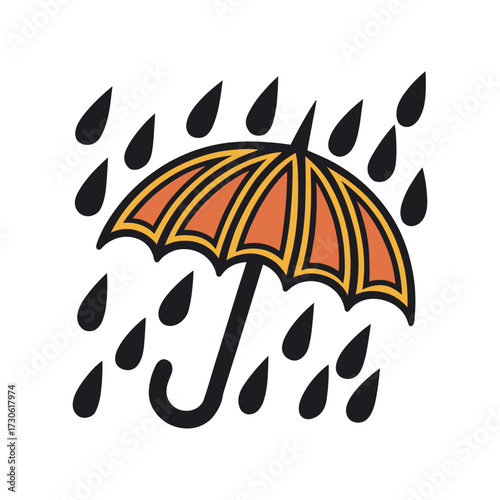 Weather Umbrella and Rain Vector Illustration. Safety Equipment from Rain