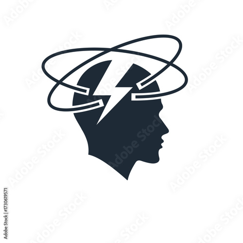 Panic in  head. Emotional stress, shock.Vector linear icon illustration isolated on white background.