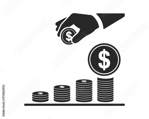 Savings & Investment Growth Conceptual Icon of Money Stacks and Arrow for Financial Progress