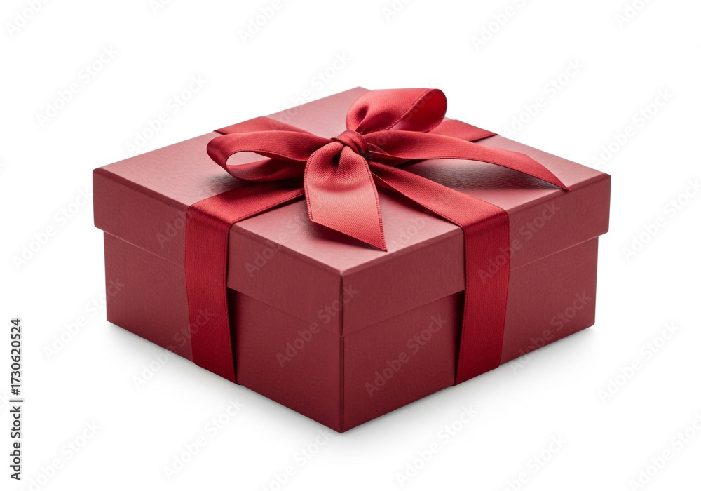 Fototapeta premium Red gift box with ribbon isolated on white background