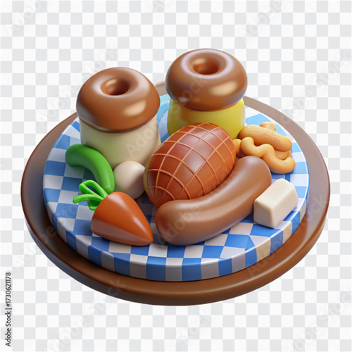 3D Bavarian Meat Platter Icon | German Cuisine, Sausages, Cold Cuts & Traditional Feast