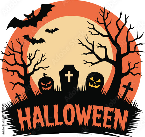 Halloween graveyard flat design vector on white background