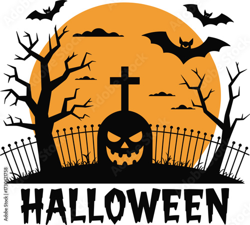 Halloween graveyard flat design vector on white background