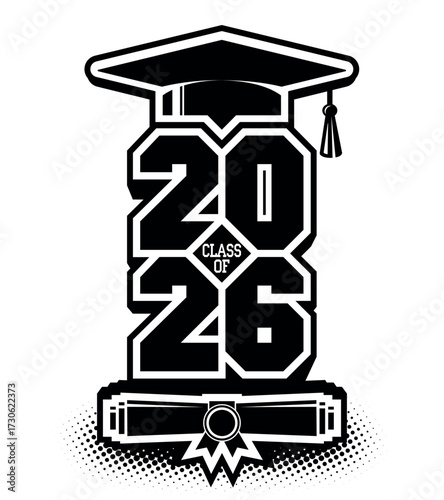 Lettering Class of 2026 for greeting, invitation card. Text for graduation design, congratulation event, T-shirt, party, high school or college graduate. Vector on transparent background