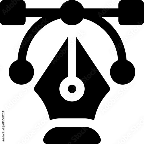 Black and white graphic of a pen tool icon with bezier curve handles, commonly used in digital design.