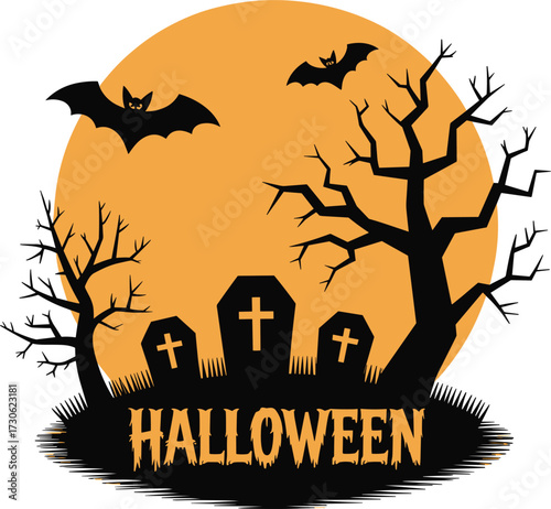 Halloween graveyard flat design vector on white background