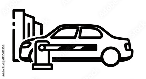 Stylized illustration of a car undergoing a diagnostic or repair process at a service station.