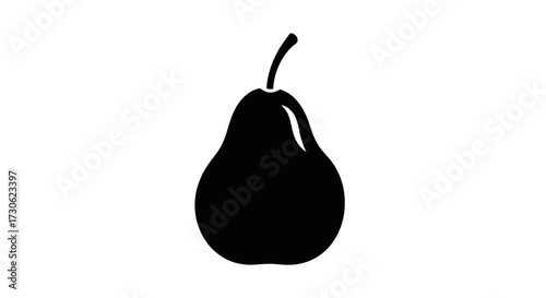 Silhouette of a pear with a stem, isolated on a white background, in a simple, graphic style.