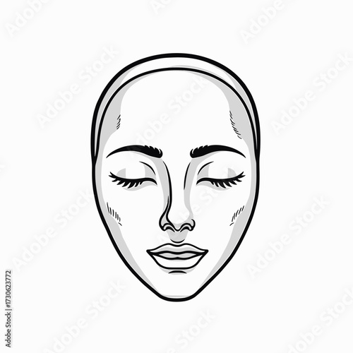Line art of a serene female face with closed eyes  
