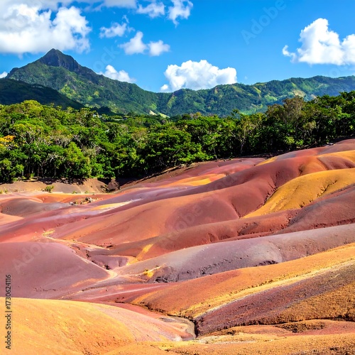 Colorful Hills of Mauritius Landscape.