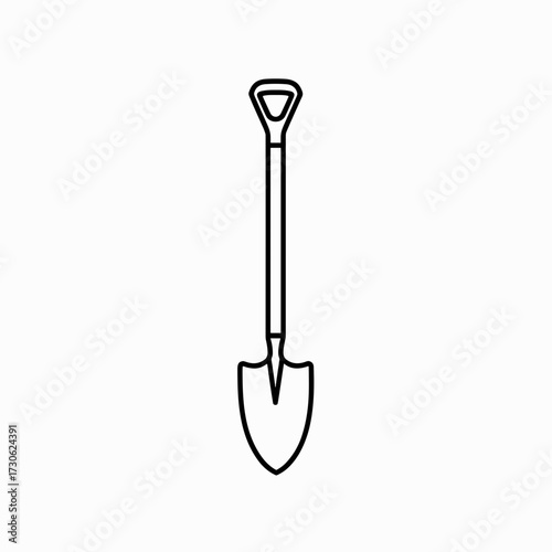 Garden shovel tool in minimalist line art design  