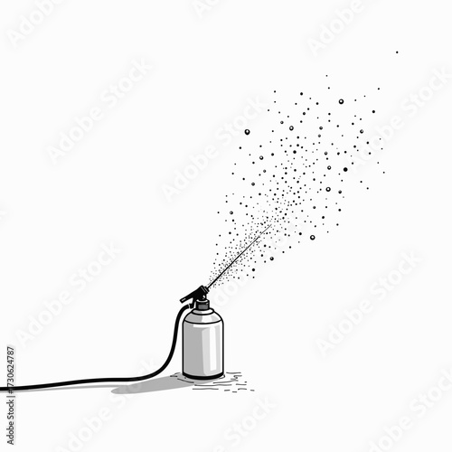 Spray can releasing mist in minimalist black and white style  