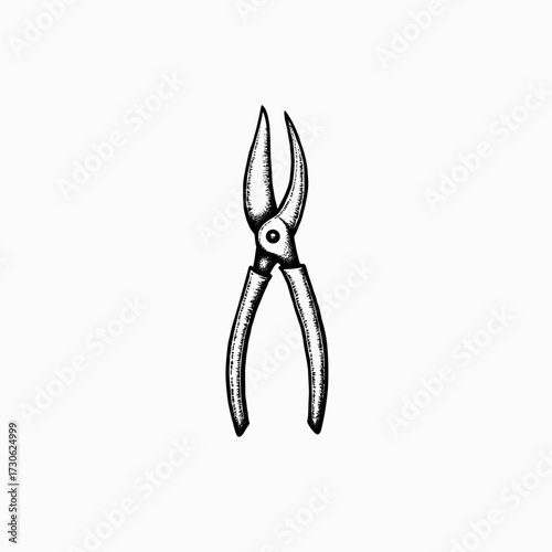 Garden shears illustration in classic style with black and white color  