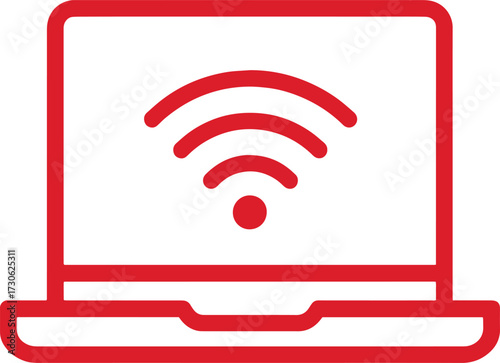 Vector art of red laptop with wifi symbol for wireless connection