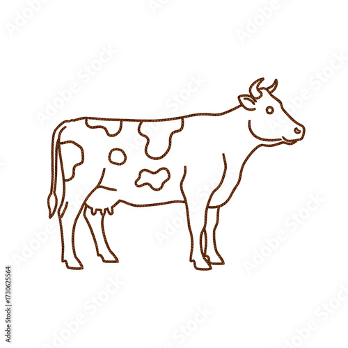 Simple Hand Drawn Cow Illustration in Brown Line Art on White Background, Cartoon Farm Animal Sketch, Dairy Cattle Vector Drawing for Kids and Agriculture Design
